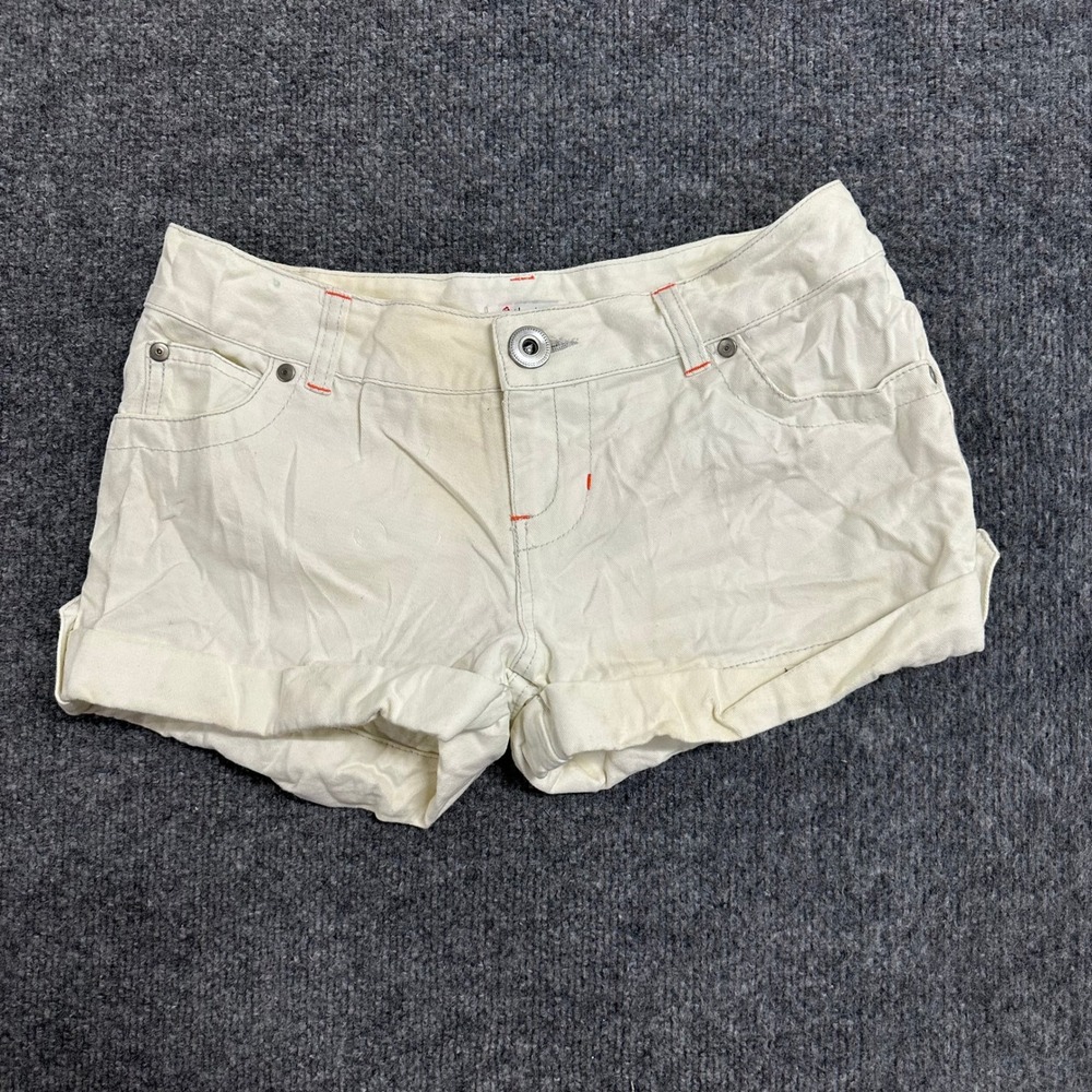 Like Love Shorts Womens Size 14 Off-White Cotton Denim Cuffed Orange Stitching
